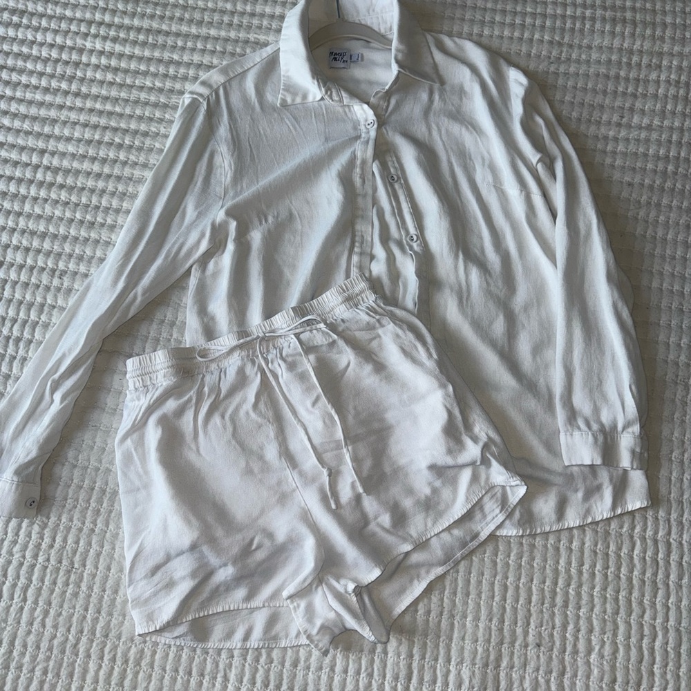 Princess Polly white Linen Button-Up Shirt & Short Set